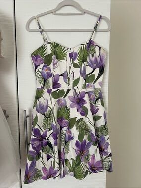 Alice + Olivia White Dress with Purple & Green Floral Print